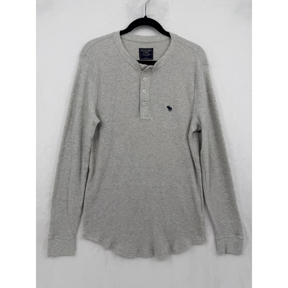 Abercrombie & Fitch Mens Large Gray Waffle Knit Long Sleeve Henley Shirt Classic